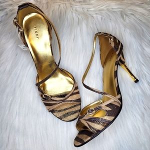 Fioni Brown, Tan, & Gold Heels Size 9